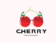 Cherry Fruit logo, Red Colored plant vector illustration, Fruit Shop Design, Company, Sticker, Product Brand