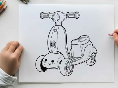 Cute retro scooter smiling face vector illustration flat design