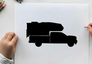 Silhouette of a delivery truck with cargo on top