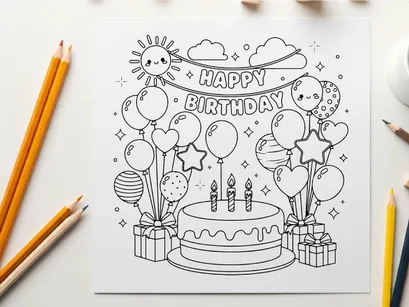 Happy birthday celebration cake with balloons vector illustration