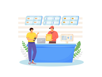 Fast food seller and buyer flat color vector faceless characters preview picture