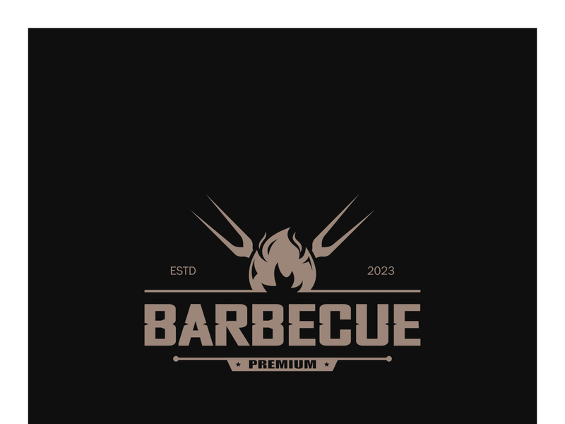 Simple Barbecue Vintage hot grill, with crossed flames and spatula. Logo for restaurant, badge, cafe and bar.vector