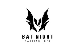 Bat Logo, Hanging Bat Animal Vector, Hallowen Night Animal Icon Design