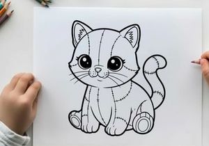Cute white kitten sitting cartoon vector illustration