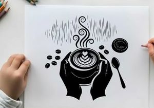 Silhouette of hands holding steaming cup of coffee silhouette