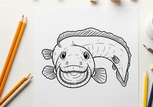 Happy cartoon fish smiling vector illustration flat design