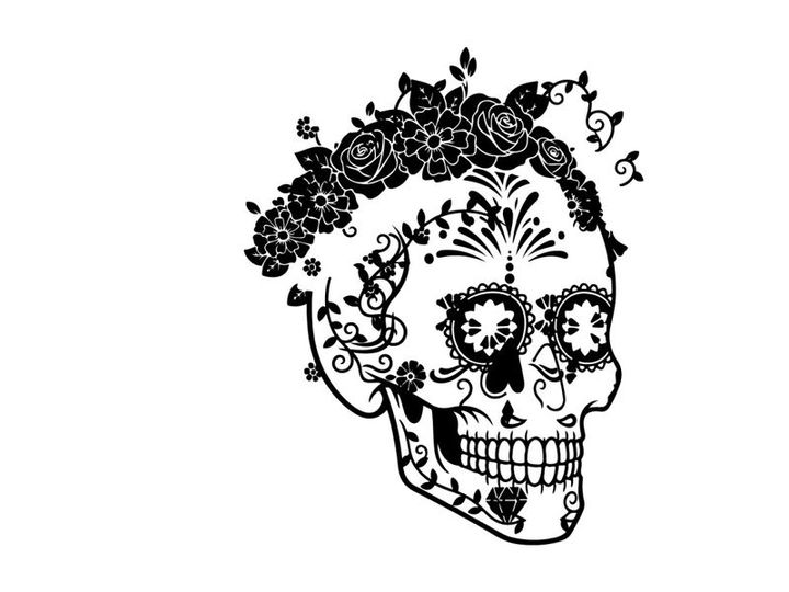Day of the dead sugar skull silhouette with floral crown