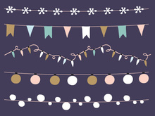 Christmas and holiday decoration flags, light, stars, paper