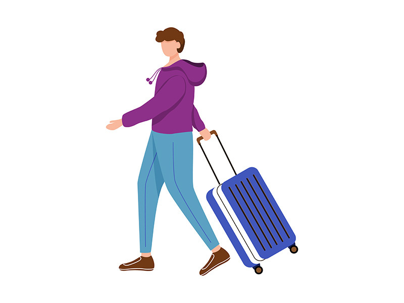 Boy tourist with suitcase flat vector illustration