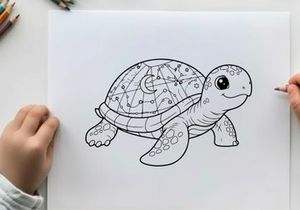 Cute turtle with world map shell vector illustration flat design
