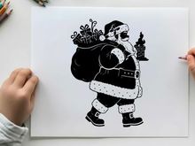 Santa claus silhouette walking with a large sack