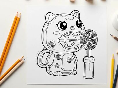 Cute robot mascot holding clock vector illustration