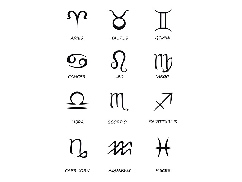 Twelve zodiac signs black vector illustrations set