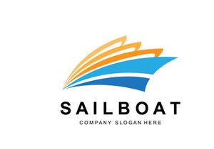 Sailboat Logo Design, Fishing Boat Illustration, Company Brand Vector Icon
