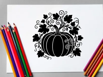 Decorative Halloween Pumpkin with Vines and Leaves