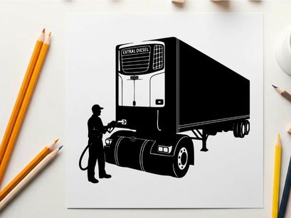 Silhouette of man refueling semi truck trailer