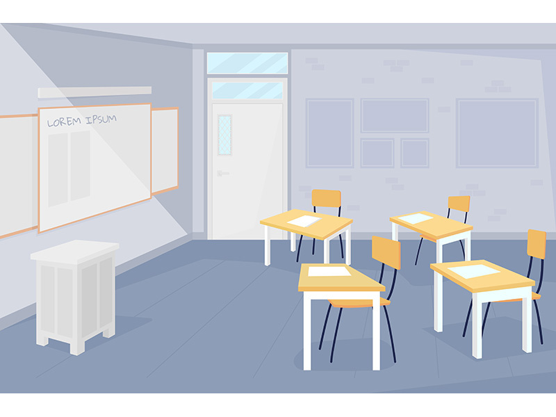 Empty classroom flat color vector illustration