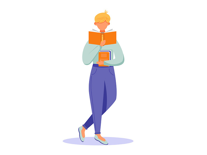 Young person reading book flat vector illustration