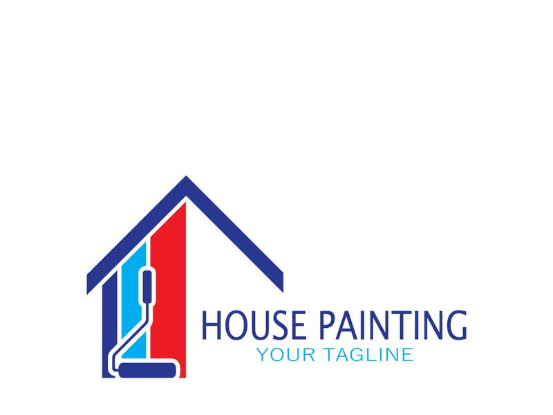 logo icon illustration house paint with a blend of brushes and rollers for house wall paint design, minimalist house, painting, interior, building, property business, wallpaper, vector concept