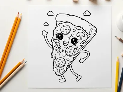 Happy pizza slice dancing cartoon vector illustration