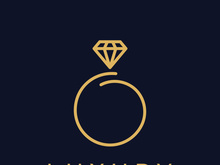 Abstract logo of jewelry ring with luxury diamond or gems.Isolated black and white background.Logo can be for jewelry brand and sign.