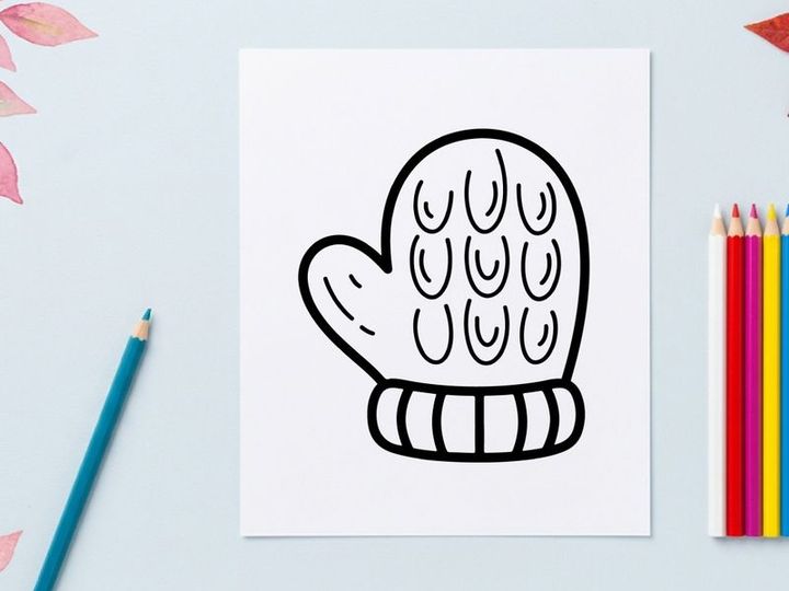 Luva de Inverno desenhada à mão com rosto sorridente de abóbora de Halloween. Luva de Inverno cartoon fofa com design de abóbora assustador para artesanatos festivos.