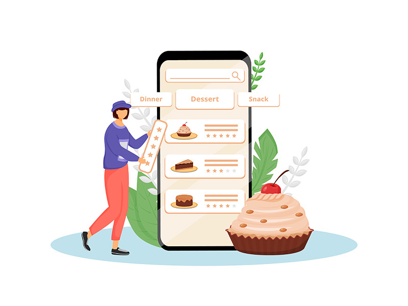 Cakes taste and quality feedback flat concept vector illustration