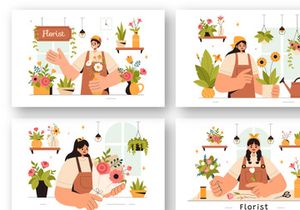 13 Professional Florist Working Illustration