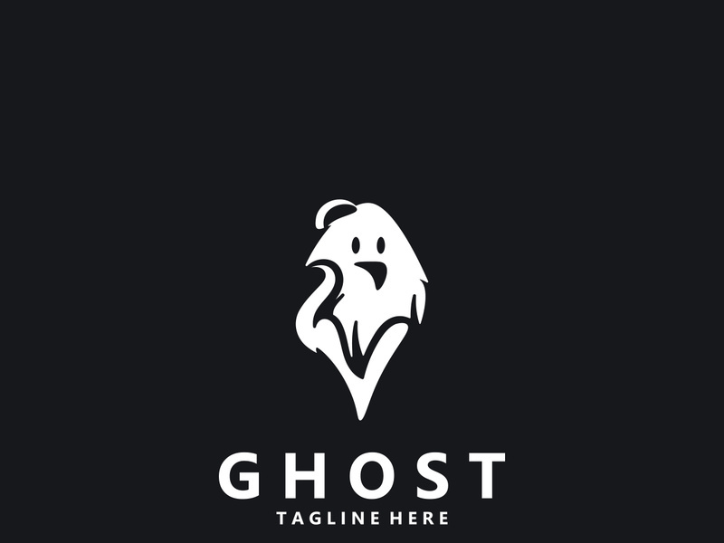 Ghost Logo, Simple Halloween Devil Design Illustration Template Black Background
