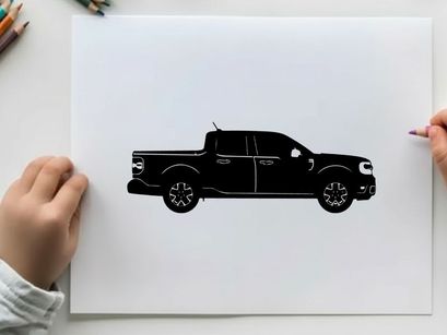Silhouette of a black pickup truck on a white background