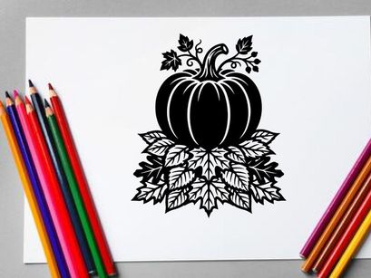 Stylized pumpkin with leaves for autumn or Halloween decor