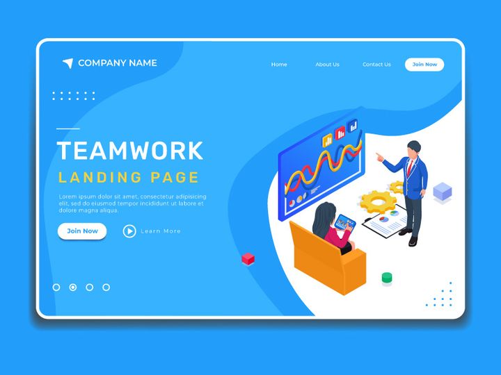Isometric teamwork landing page illustration concept