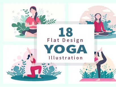 18 Yoga or Meditation Flat Design Illustration