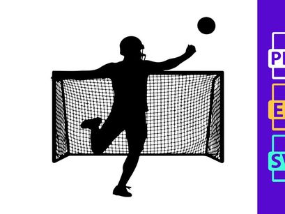 A soccer goalkeeper jumping to block a penalty kick in a match