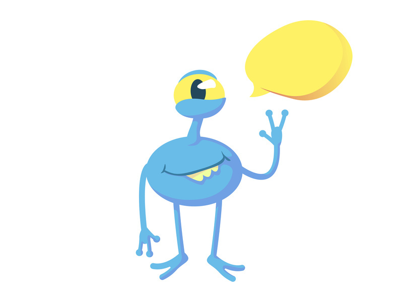 Smiling blue alien flat cartoon vector illustration