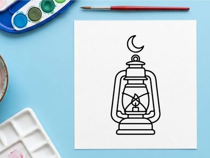 Icono de farol de Halloween con luna creciente. Gráfico de lámpara de aceite espeluznante para diseño de temporada.