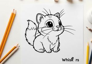 Cute cartoon cat with big eyes vector illustration