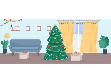 Christmas house semi flat vector illustration preview picture