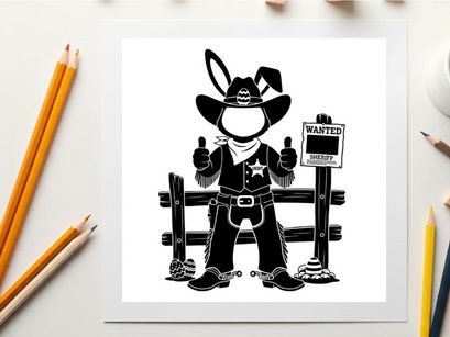 Cowboy cartoon character silhouette giving thumbs up by fence