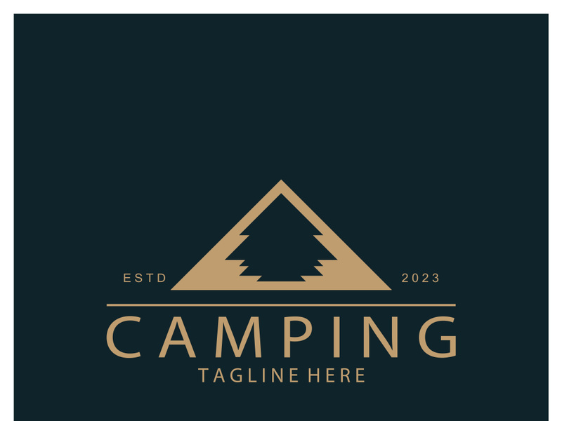 vintage and retro tent logo, camping. With tent, tree and bonfire sign. adventurers, scouts, climbers, camping equipment center