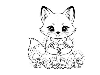 Cute white fox holding mushrooms vector illustration