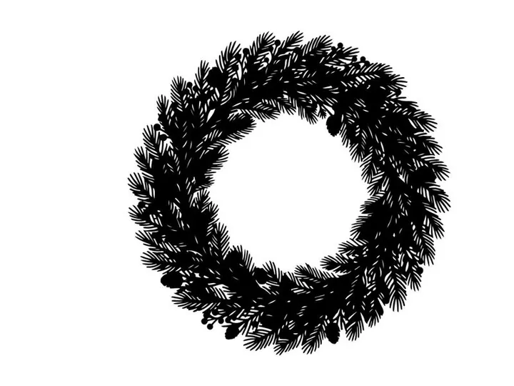 Black Christmas wreath silhouette isolated on white background for holiday design