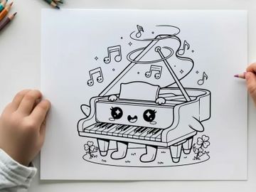 Cute piano with music notes vector illustration flat design preview picture