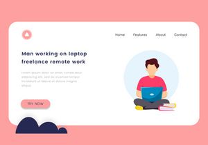 Man working on laptop freelance remote work vector illustration