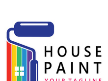 logo icon illustration house paint with a blend of brushes and rollers for house wall paint design, minimalist house, painting, interior, building, property business, wallpaper, vector concept