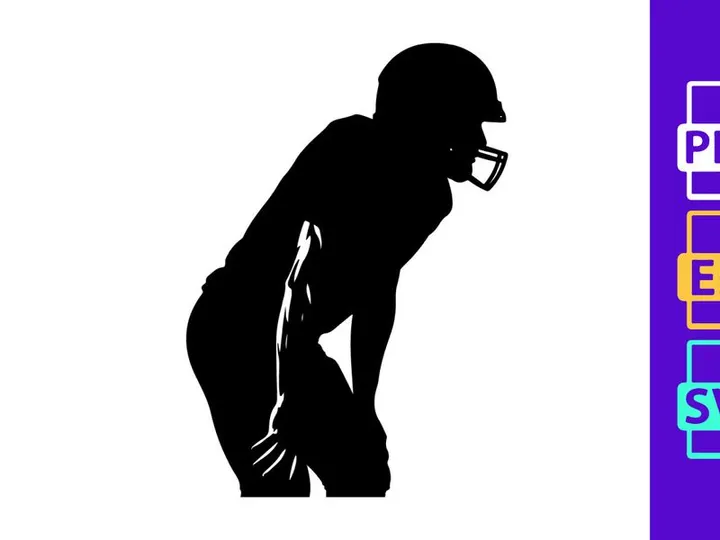 American football player in ready position silhouette