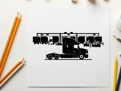 Silhouette of a semi truck at a warehouse loading dock