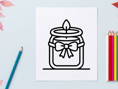 Scented candle icon with a decorative bow. Minimalist vector illustration of a wax jar.