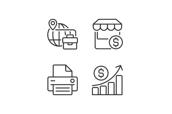 Business development pixel perfect linear icons set