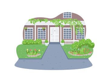 Modern suburban home exterior 2D vector web banner, poster preview picture